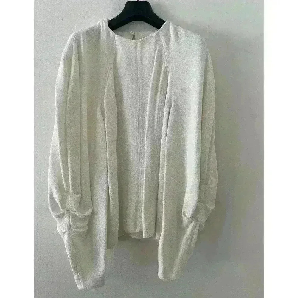 VICTORIA BECKHAM IVORY CREPE LONG VOLUMINOUS SLEEVE BLOUSE US SIZE 2